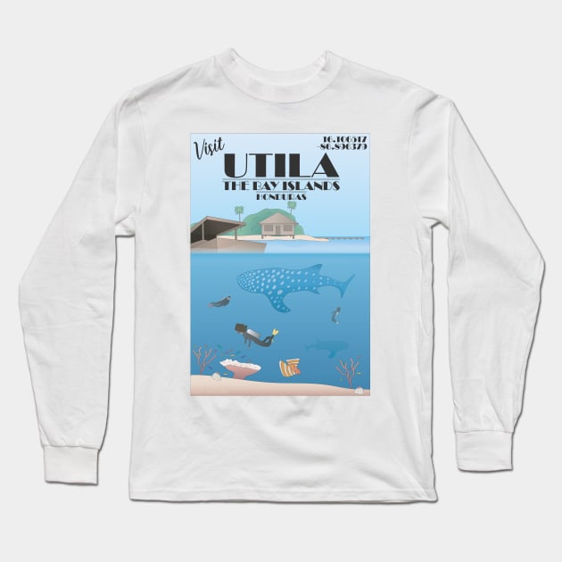 Utila Honduras The Bay Islands Retro Travel Long Sleeve T-Shirt by JDP Designs